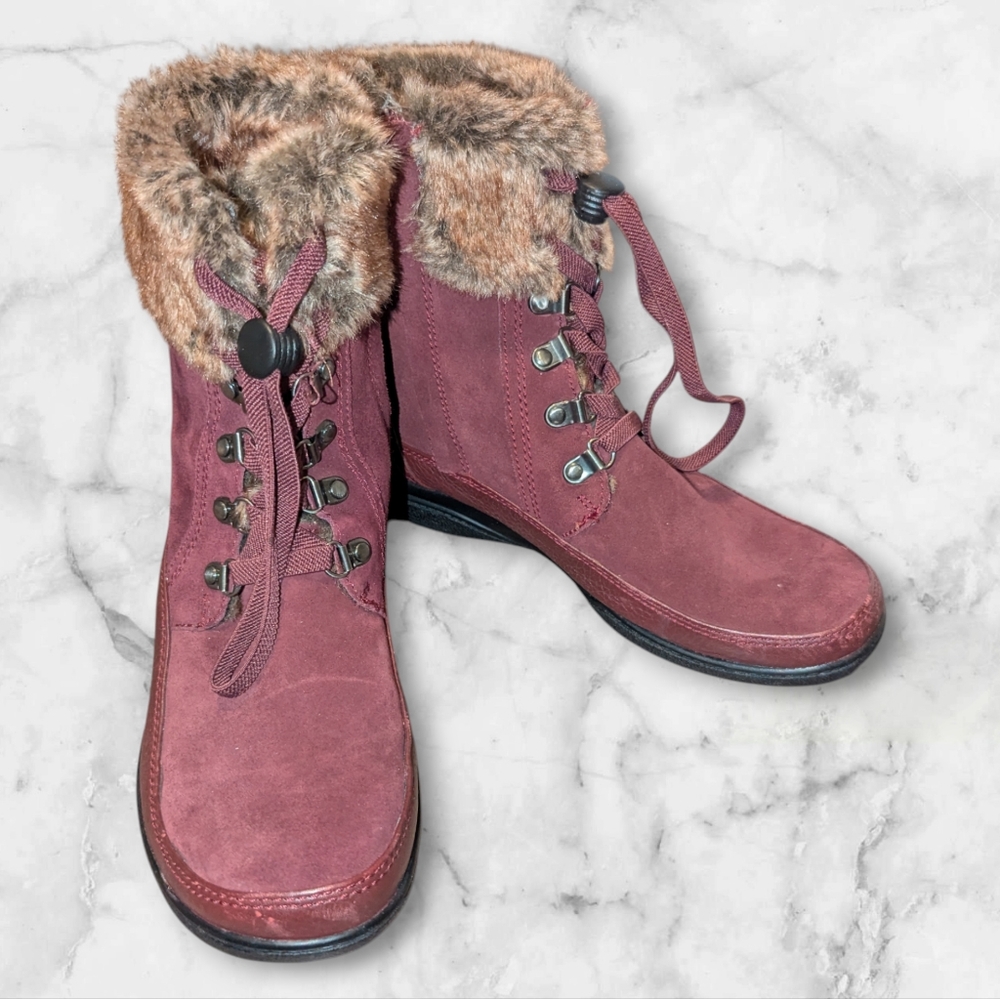 Clarks Kearns Ramsey women's suede faux fur-Llned boots, size 9, burgundy